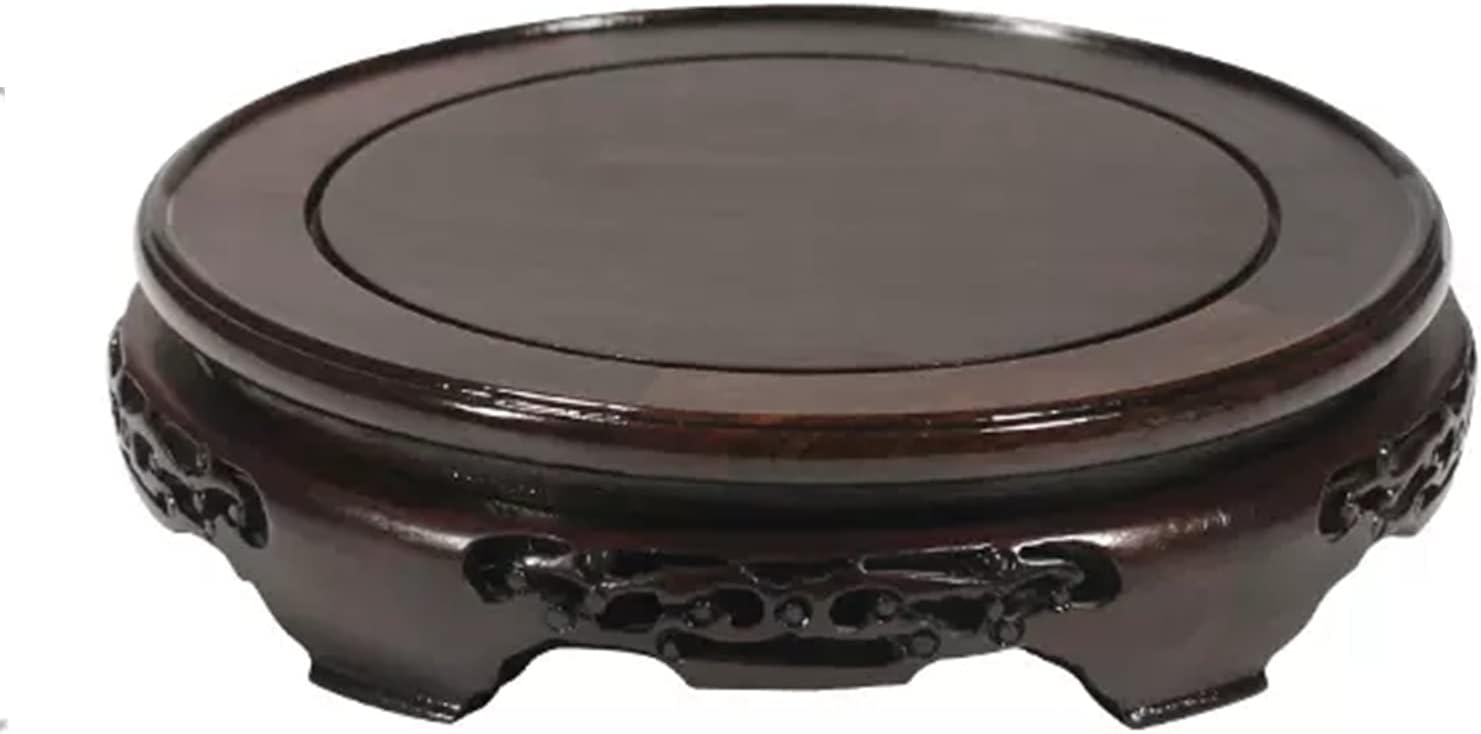 中国製木製スタンド、繊細な円形盆栽台座、彫刻されたディスプレイ